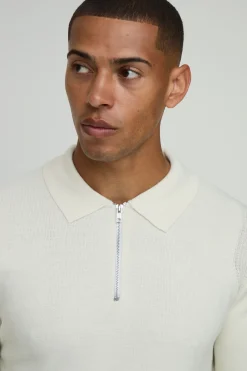 Polo Tricoté à Manches Longues Coupe Ajustée Toucher Doux