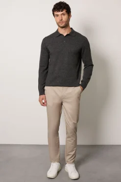Polo Tricoté à Manches Longues Riche en Coton