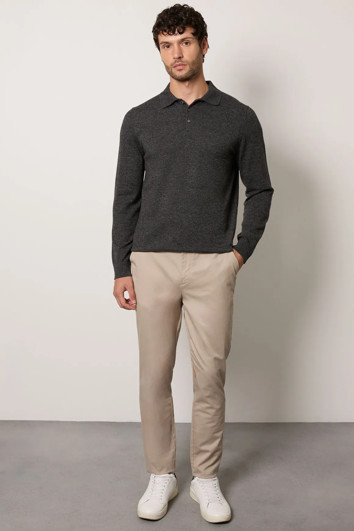 Polo Tricoté à Manches Longues Riche en Coton