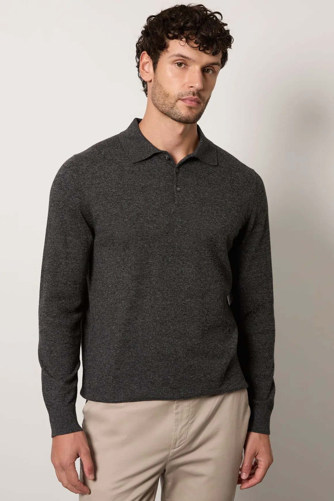 Polo Tricoté à Manches Longues Riche en Coton