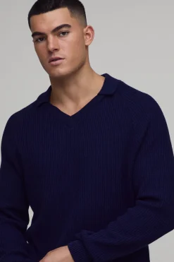 Polo Tricoté À Manches Longues Raglan Côtelé Doux Coupe Regular