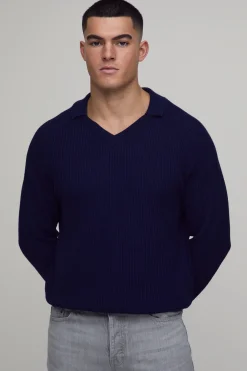 Polo Tricoté À Manches Longues Raglan Côtelé Doux Coupe Regular