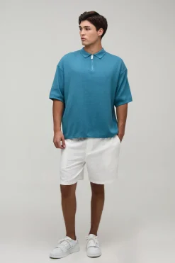 Polo Tricoté Oversize Ample En Mélange De Coton Avec Zip 1/4