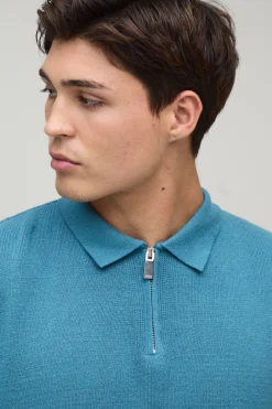 Polo Tricoté Oversize Ample En Mélange De Coton Avec Zip 1/4