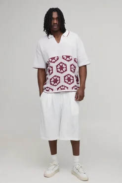 Polo Tricoté Oversize Ample À Motif Tapisserie Au Crochet Tall
