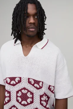 Polo Tricoté Oversize Ample À Motif Tapisserie Au Crochet Tall