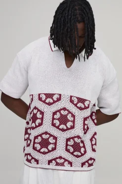 Polo Tricoté Oversize Ample À Motif Tapisserie Au Crochet Tall
