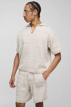 Polo tricoté oversize boxy en marl & ensemble short décontracté
