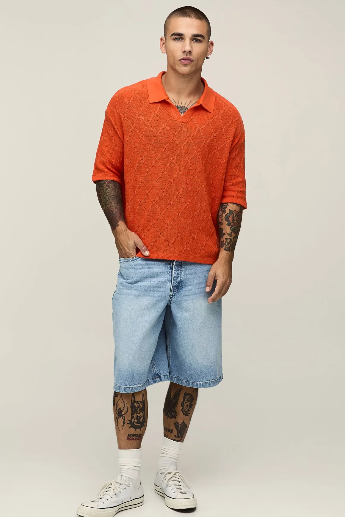 Polo Tricoté Oversize Coupe Boxy À Motif Losanges