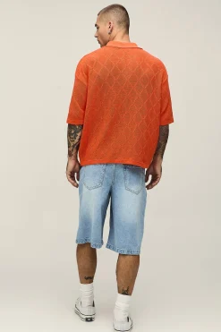 Polo Tricoté Oversize Coupe Boxy À Motif Losanges