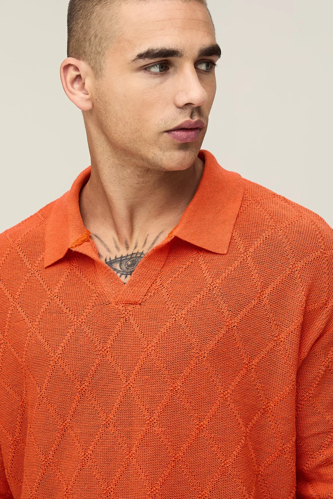 Polo Tricoté Oversize Coupe Boxy À Motif Losanges