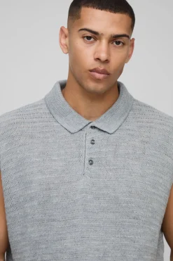 Polo tricoté oversize à la coupe boxy et sans manches