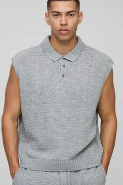 Polo tricoté oversize à la coupe boxy et sans manches