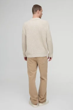 Polo tricoté oversize à patte de boutonnage épaisse