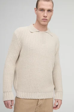 Polo tricoté oversize à patte de boutonnage épaisse