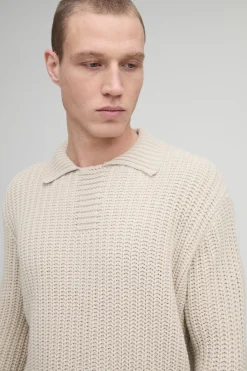 Polo tricoté oversize à patte de boutonnage épaisse