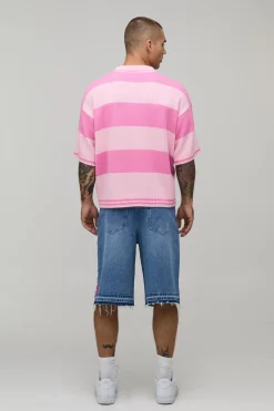 Polo Tricoté Oversize À Rayures Jacquard Varsity