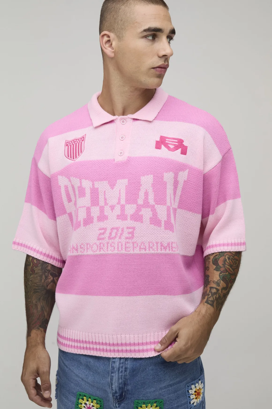 Polo Tricoté Oversize À Rayures Jacquard Varsity