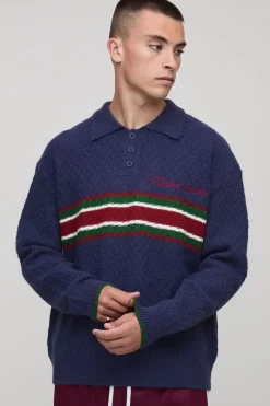 Polo tricoté à panneau brodé surdimensionné