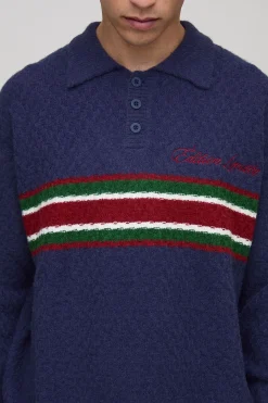 Polo tricoté à panneau brodé surdimensionné
