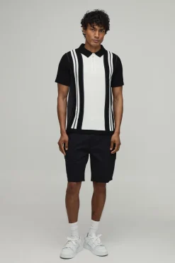 Polo Tricoté À Rayures Coupe Regular Avec Fermeture Éclair 1/4