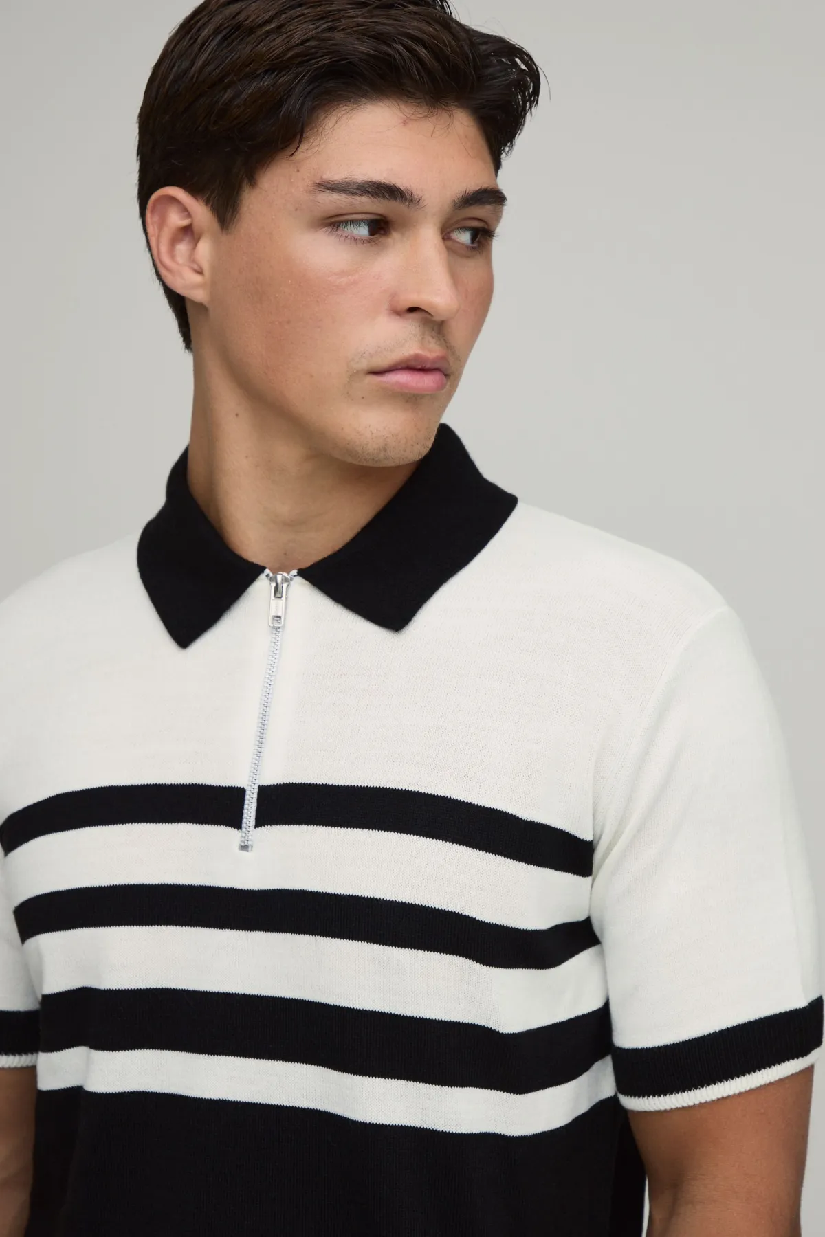 boohooMAN Polo Tricoté À Rayures Coupe Regular Avec Zip 1/4<Homme Polos|Maille