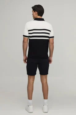 boohooMAN Polo Tricoté À Rayures Coupe Regular Avec Zip 1/4<Homme Polos|Maille
