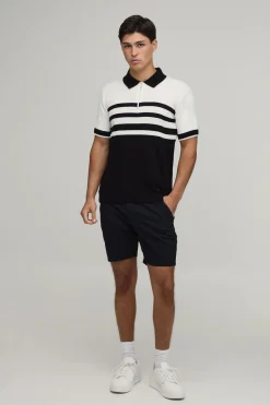 boohooMAN Polo Tricoté À Rayures Coupe Regular Avec Zip 1/4<Homme Polos|Maille