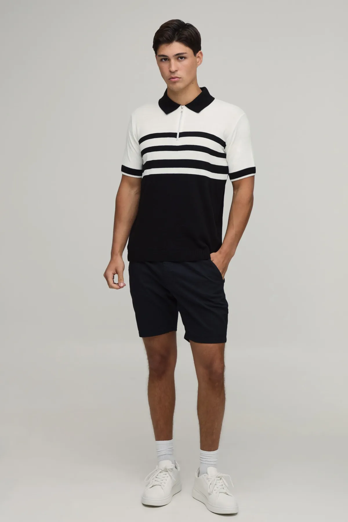 boohooMAN Polo Tricoté À Rayures Coupe Regular Avec Zip 1/4<Homme Polos|Maille