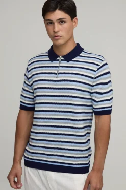 boohooMAN Polo Tricoté À Rayures Coupe Regular Avec Zip 1/4<Homme Polos|Maille