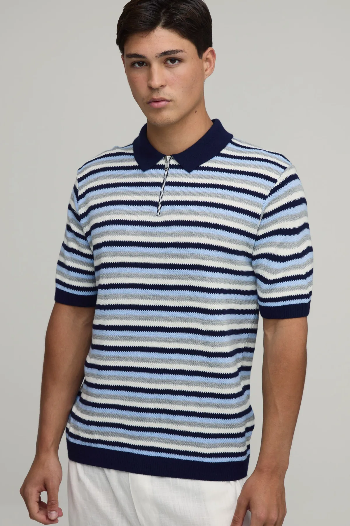 boohooMAN Polo Tricoté À Rayures Coupe Regular Avec Zip 1/4<Homme Polos|Maille