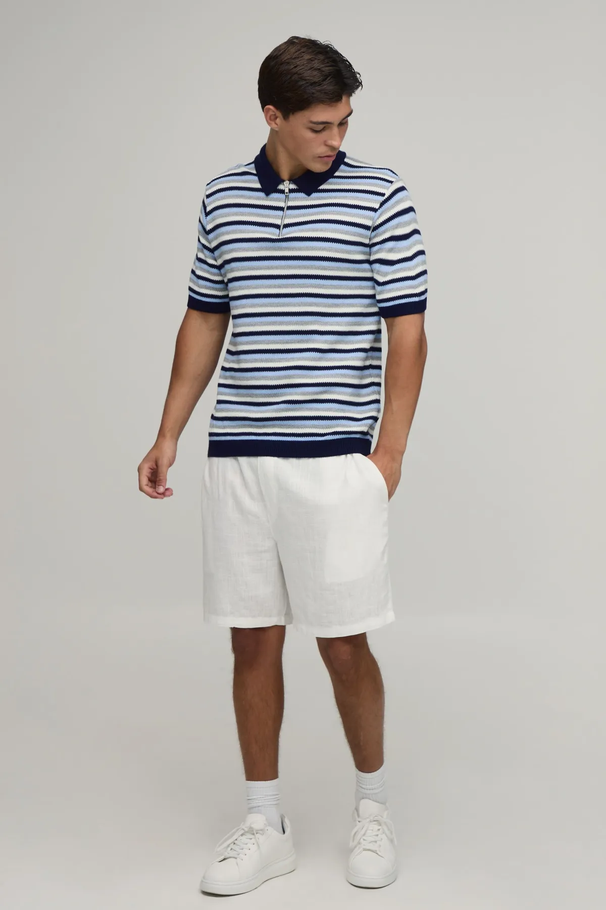 boohooMAN Polo Tricoté À Rayures Coupe Regular Avec Zip 1/4<Homme Polos|Maille
