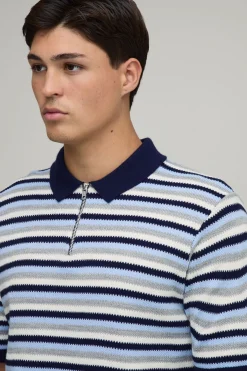 boohooMAN Polo Tricoté À Rayures Coupe Regular Avec Zip 1/4<Homme Polos|Maille