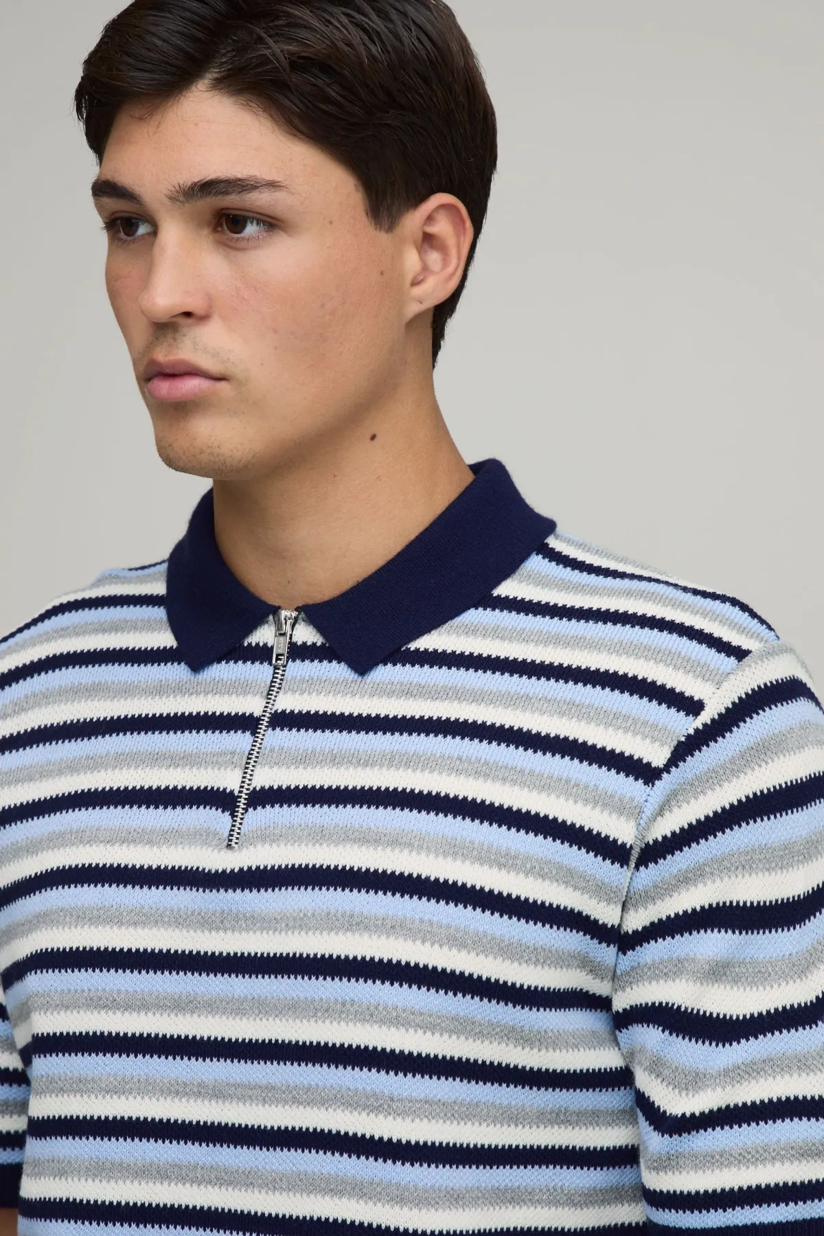 boohooMAN Polo Tricoté À Rayures Coupe Regular Avec Zip 1/4<Homme Polos|Maille