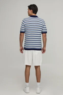 boohooMAN Polo Tricoté À Rayures Coupe Regular Avec Zip 1/4<Homme Polos|Maille