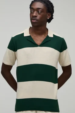 Polo Tricoté À Rayures Coupe Regular Avec Col Revere