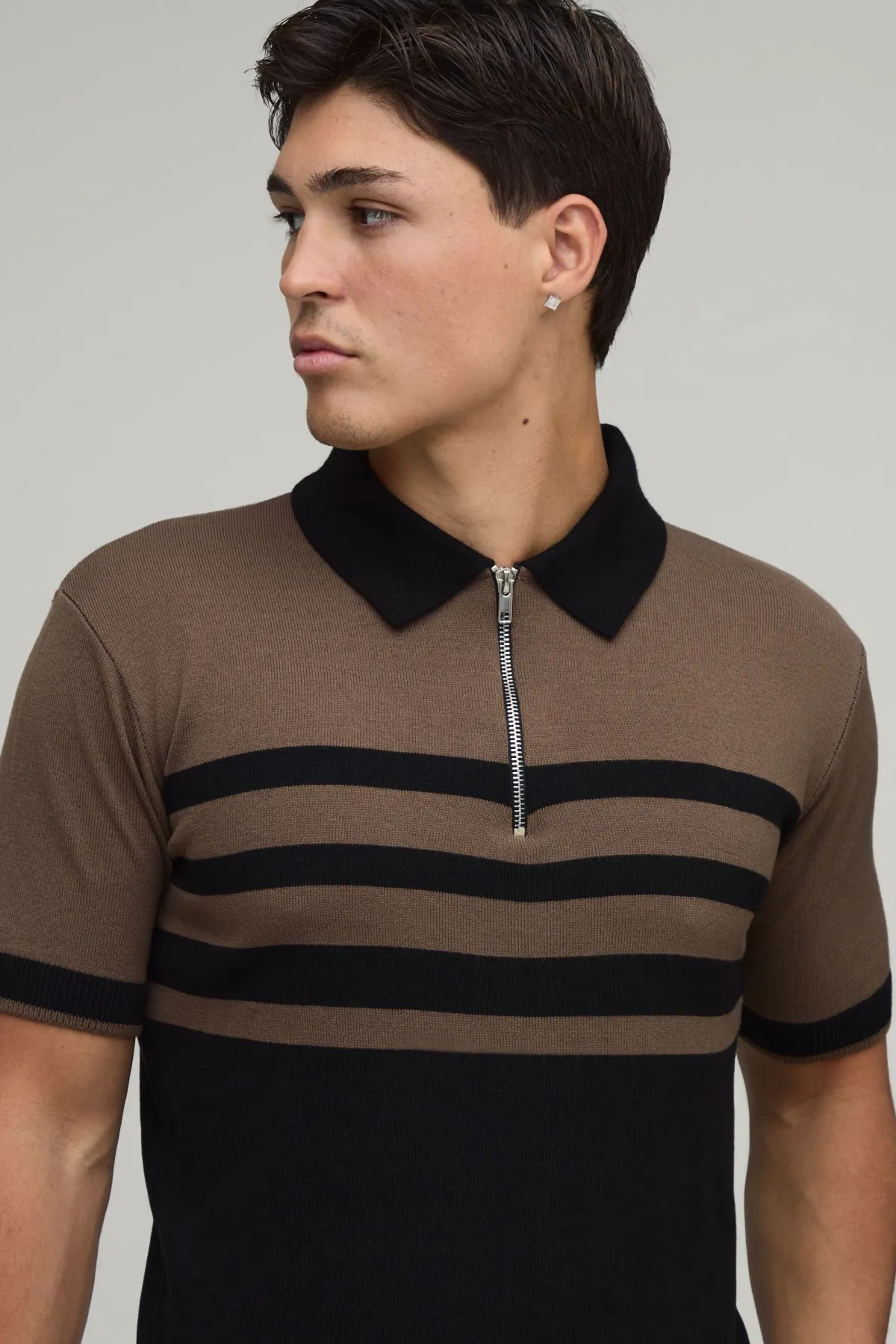boohooMAN Polo Tricoté À Rayures Coupe Regular Avec Zip 1/4<Homme Polos|Maille