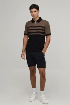 boohooMAN Polo Tricoté À Rayures Coupe Regular Avec Zip 1/4<Homme Polos|Maille