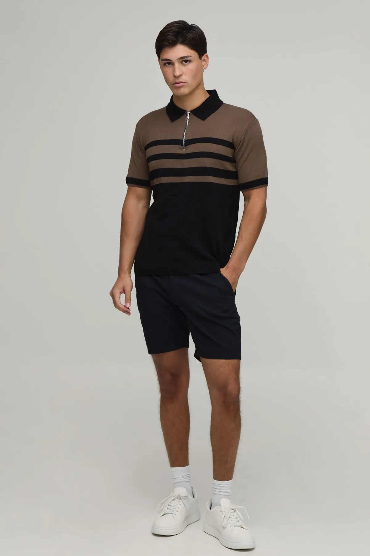 boohooMAN Polo Tricoté À Rayures Coupe Regular Avec Zip 1/4<Homme Polos|Maille