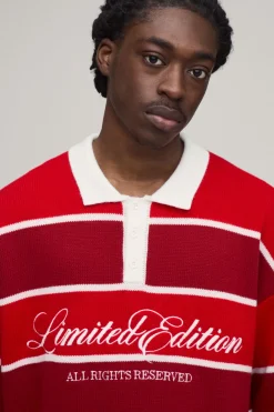 Polo Tricoté À Rayures Varsity Brodées Coupe Regular