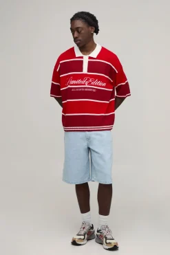 Polo Tricoté À Rayures Varsity Brodées Coupe Regular