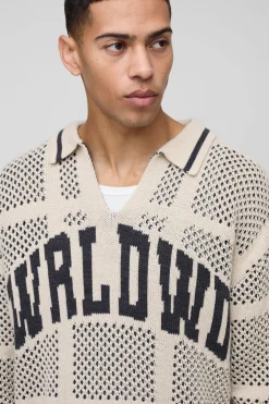 Polo tricoté rugby style crochet oversize