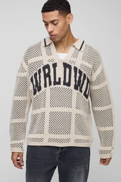 Polo tricoté rugby style crochet oversize