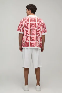 Polo Tricoté Surdimensionné Ample À Motif Tapisserie Au Crochet