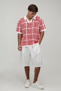 Polo Tricoté Surdimensionné Ample À Motif Tapisserie Au Crochet