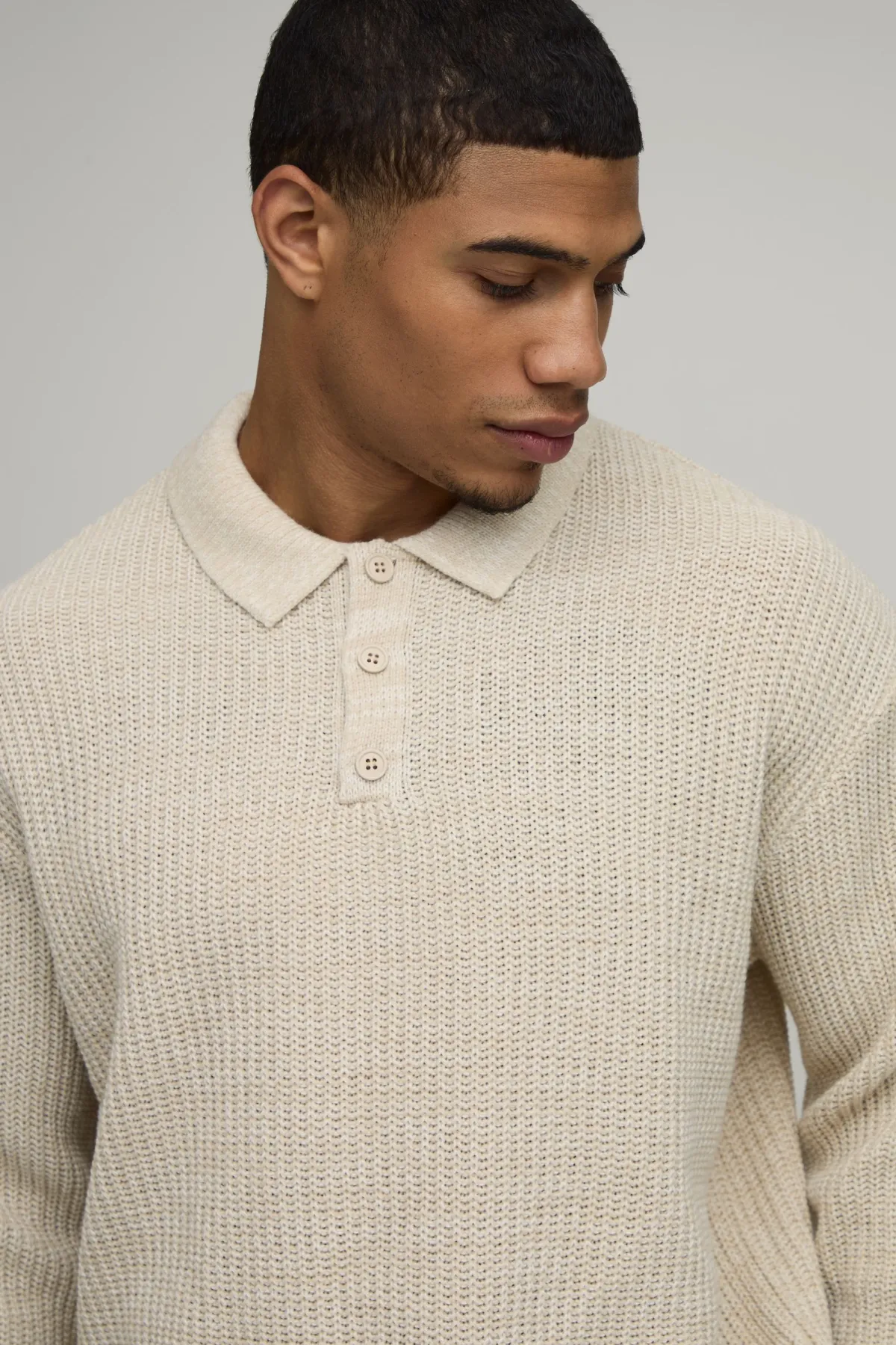 boohooMAN Polo Tricoté Surdimensionné Boxy en Maille Côtelée de Pêcheur Chinée<Homme Polos|Maille