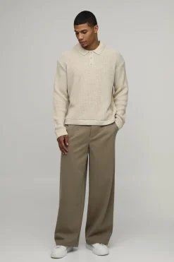 boohooMAN Polo Tricoté Surdimensionné Boxy en Maille Côtelée de Pêcheur Chinée<Homme Polos|Maille