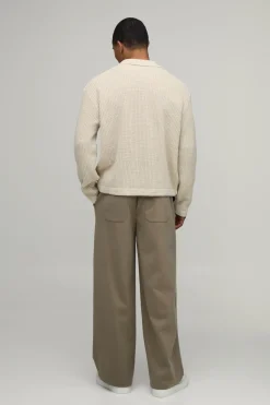 boohooMAN Polo Tricoté Surdimensionné Boxy en Maille Côtelée de Pêcheur Chinée<Homme Polos|Maille
