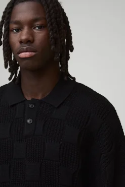 boohooMAN Polo tricoté surdimensionné à côtes et torsades mixtes<Homme Polos|Maille