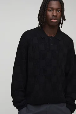 boohooMAN Polo tricoté surdimensionné à côtes et torsades mixtes<Homme Polos|Maille